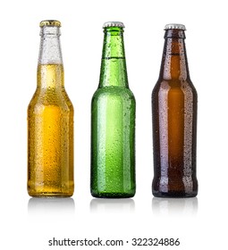 set of Beer bottles with water drops on white background.Five separate photos merged together. - Shutterstock ID 322324886