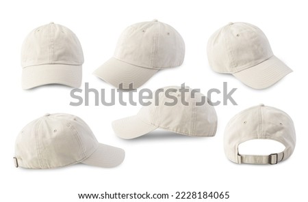 Set of Beige Baseball cap isolated on white background with clipping path.