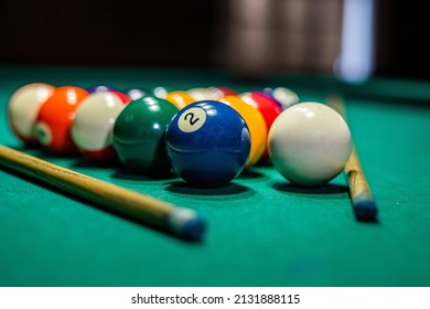 Set of billiard balls on the table. Snooker or pool