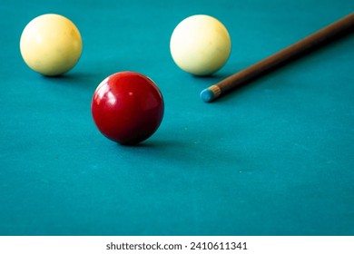 Set of billiard balls on the table.