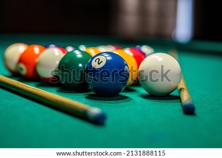 Set of billiard balls on the table. Snooker or pool