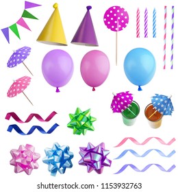 Set Of Birthday Party Elements Isolated On White