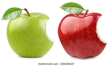 Set of bitten green and red apples, isolated on white background - Shutterstock ID 2186240237