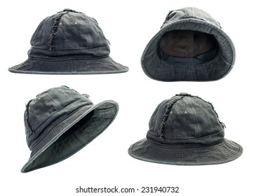 Set Of Black Bucket Hat Isolated On White Background