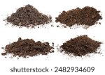 Set of black Dirt, soil pile isolated on white background, Front view