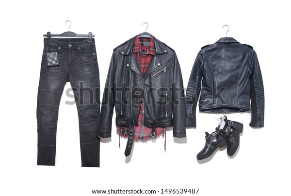 leather black jeans on