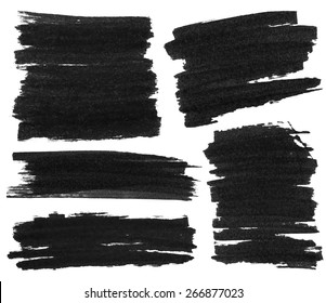 Set Of Black Marker Paint Texture Isolated On White Background