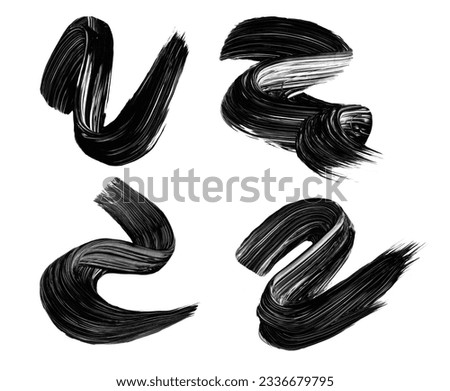 Set of black mascara brushstroke swatch isolated on white background. Mascara smudged smear for design.