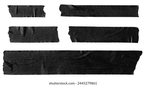 Set of black masking tape stickers isolated on white background. Mockup template