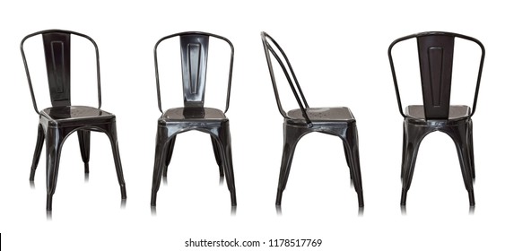 Set Of Black Metal Chair Isolated On White Background