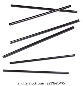 Set of black plastic drinking straw isolated on white background