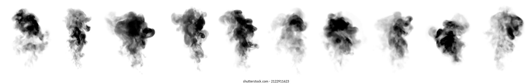 set black water steam smoke rising on white background