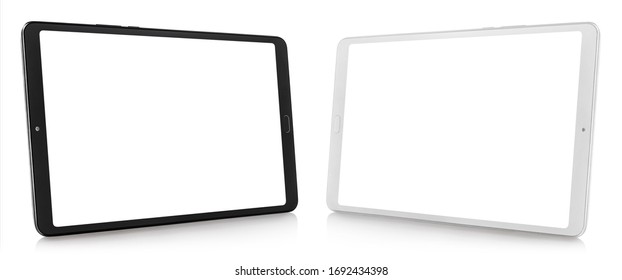 Set of black and white tablet computers, isolated on white background - Shutterstock ID 1692434398