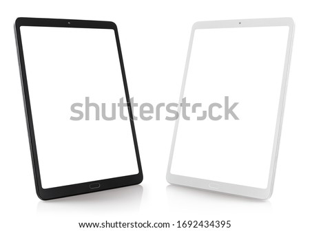 Set of black and white tablet computers, isolated on white background