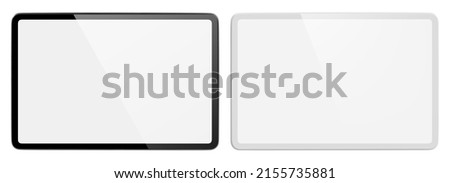 Set of black and white tablet computers, isolated on white background