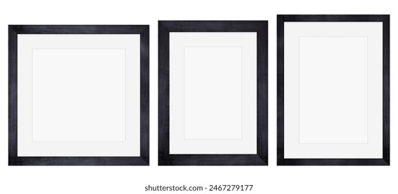 Set of black wood frame or picture frame isolated on white background. Object with clipping path