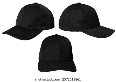 Set of Blank black baseball cap isolated on white background. Template Mock up