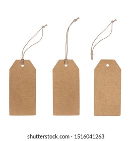 Set of blank cardboard tags isolated on white with different ropes. Without shadows, easy to use for your design. - Shutterstock ID 1516041263