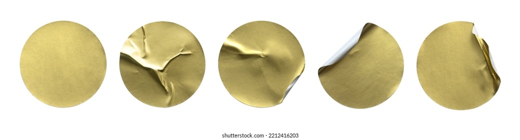 A set of blank gold round adhesive paper sticker label isolated on white background. - Shutterstock ID 2212416203