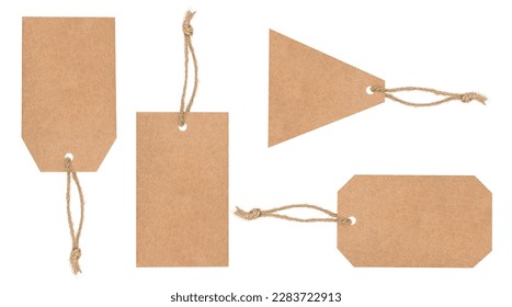 Set of blank paper tags of various shapes isolated on white background