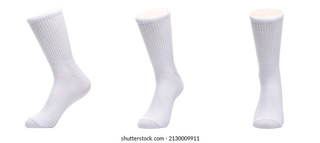 Set Of Blank White Socks Mockup Isolated On White Background