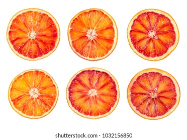 Set Of Blood Red Orange Slice Isolated On White Background