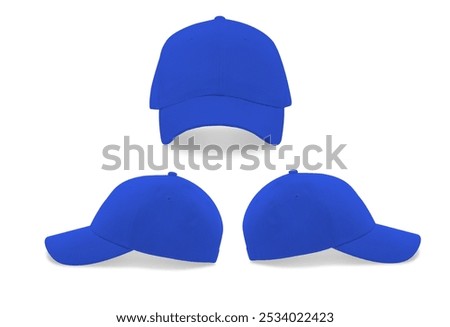 Set of blue hat, front and side view hat baseball cap on white background cutout file. Mockup template for artwork graphic design. isolated on white background