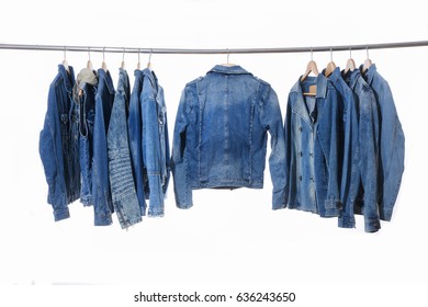 Set Of Blue Jeans Jacket On Hanger