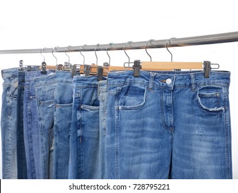 Set Blue Jeans On Hangers Stock Photo 728795221 | Shutterstock