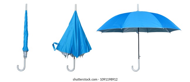 Set of blue umbrella isolated on a white background. Step to open the umbrella - Shutterstock ID 1091198912