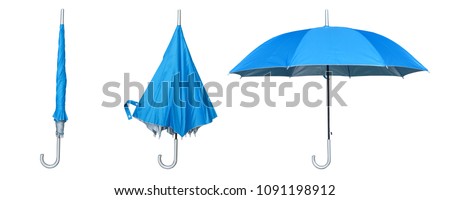 Set of blue umbrella isolated on a white background. Step to open the umbrella