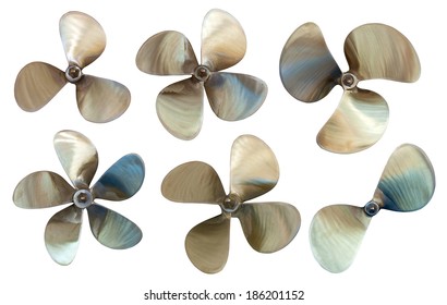 Set of boat propellers. Isolated over white background