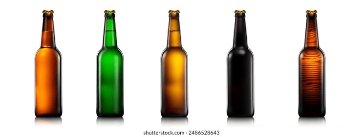 Set of bottle of beer or cider with clipping path isolated on white gradient background - Powered by Shutterstock