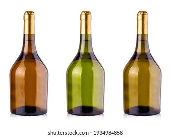 The Set of bottles of wine on isolated reflective white background