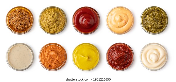 set of bowl with sauce isolated on white background