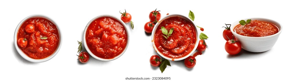set of bowl tomatoes sauce isolated