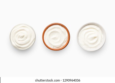 Set Of Bowls With Sour Cream, Top View