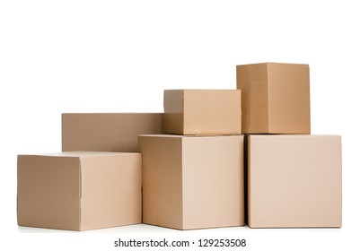 Set Of Boxes, Isolated, White Background