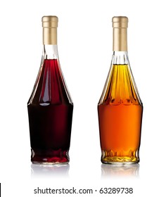 Set Of Brandy Bottles Isolated On White Background