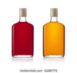 Set Of Brandy Bottles Isolated On White Background