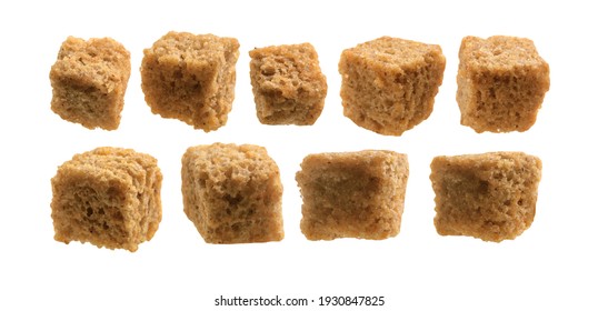 A set of bread croutons. Isolated on a white background.