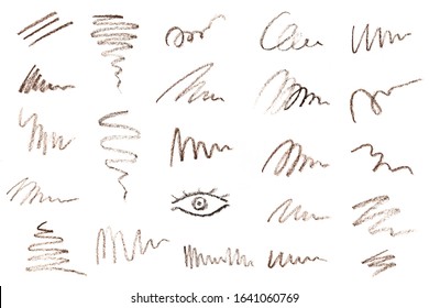 Set of Brow or eye  Liner Pencil Squiggles isolated on white background 