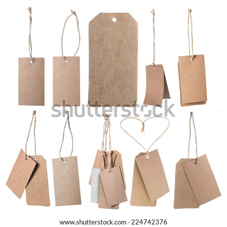 Set of brown blank price tag isolated on white background 