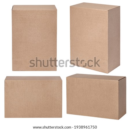set of brown carton box mockup isolated