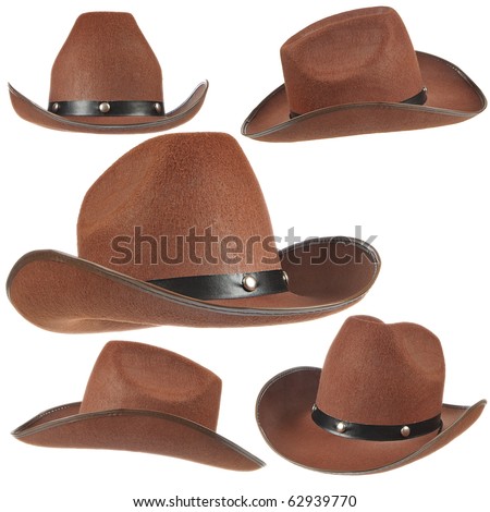 Set of a brown cowboy hats on white background.