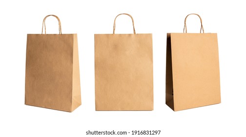 Set of Brown paper bags isolated on white background. - Shutterstock ID 1916831297
