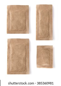 Set Of Brown Sugar Packet On White Background  Isolated 