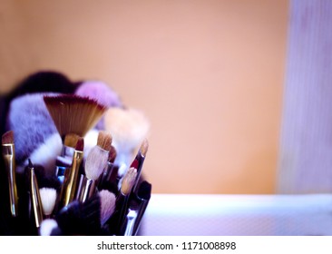 Set Of Brushes In Different Sizes For Makeup. No People. Copy Space