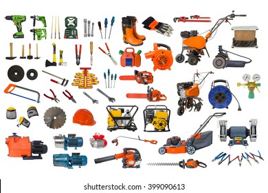 Set Of Building And Garden Tools Isolated On White Background