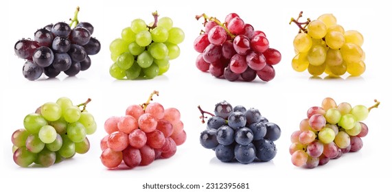 Set of bunches of grapes of different varieties and different colors isolated on a white background. - Powered by Shutterstock
